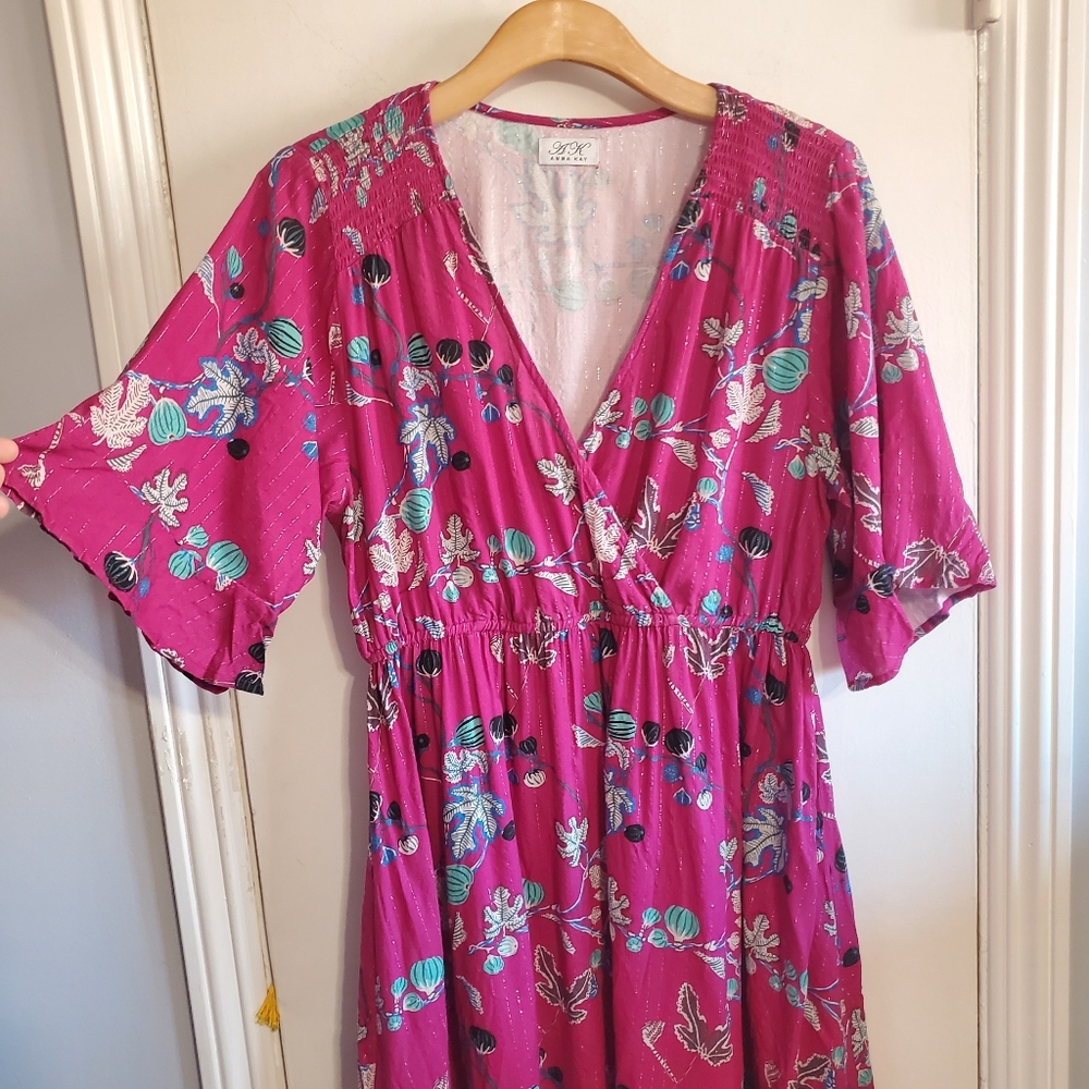 Anna Kay Ovida Floral Pink and metallic Midi Dress Size L Resort Boho Cocktail - Picture 3 of 11